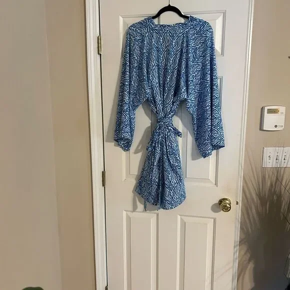 Coolibar Turquoise and White Cover Up/Dress/Kimono UPF 50+. Large - Picture 3 of 8